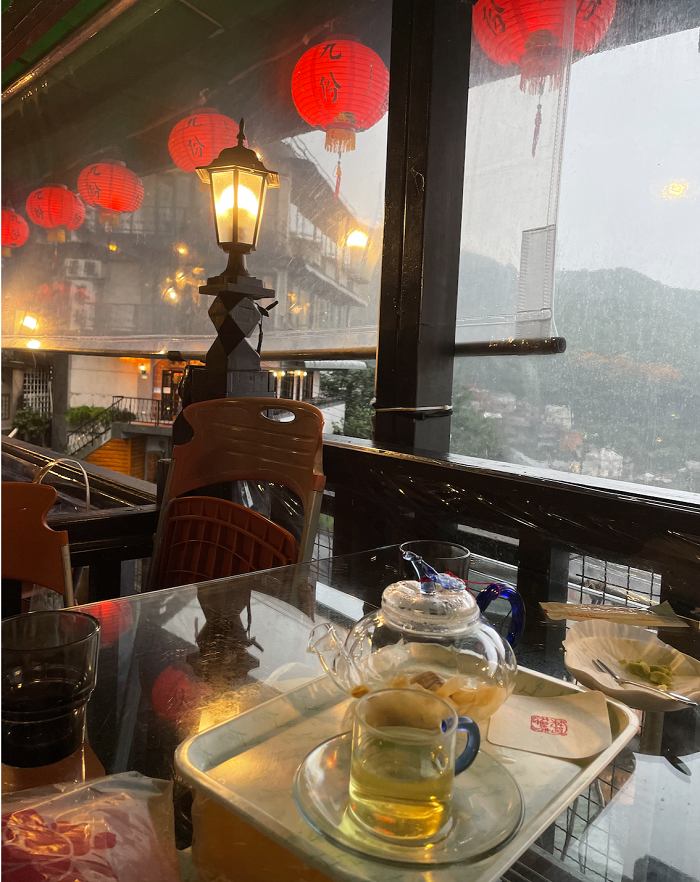 View over balcony at tea house