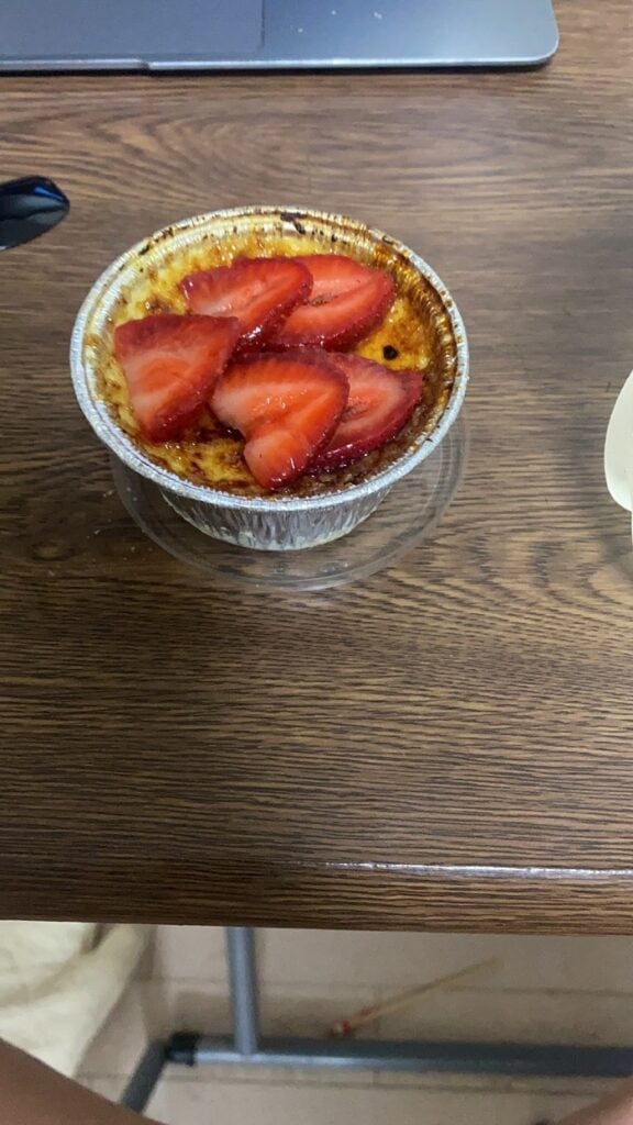 Creme Brulee with strawberries on top