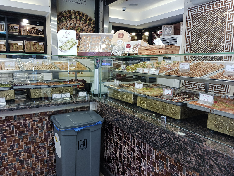 Sweets shop with glass counter 