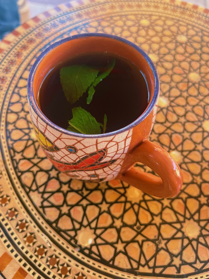 Tea inside mosaic pattern mug