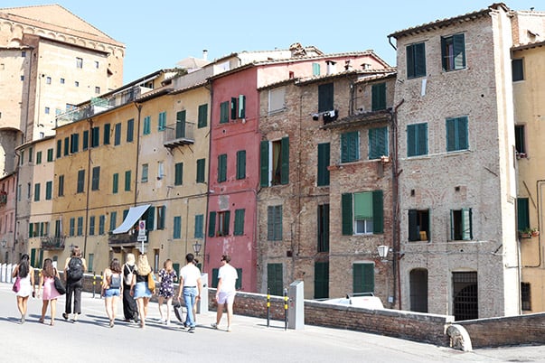 Multi-colored buildings in Siena, Italy