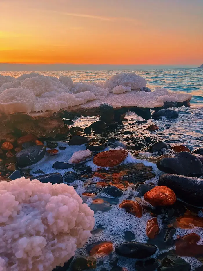 Salt formations and rocks at dead sea shore