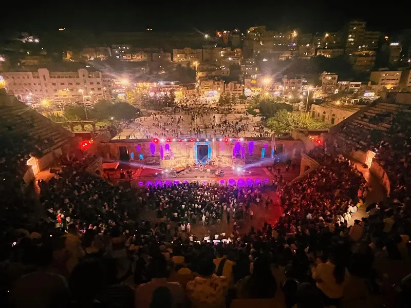 Crowd and stage at roman amphitheater
