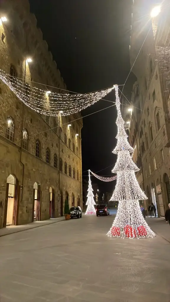 Christmas decorations on a street in Florence