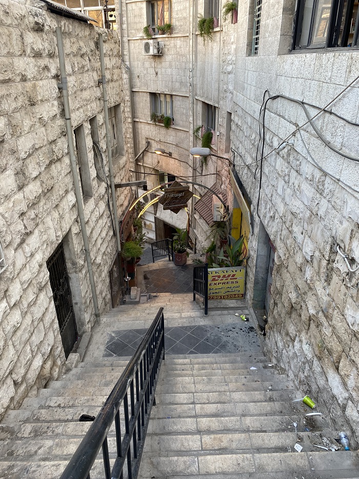 A shot looking down urban staircase in Amman. 