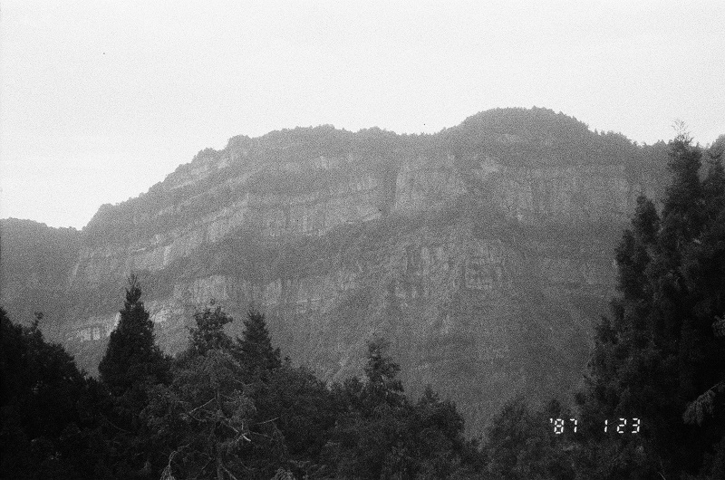 Sideview of mountains in black and white