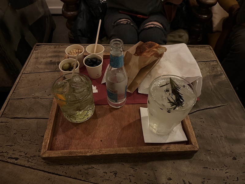 Aperitivo drinks and snacks at a bar in Florence