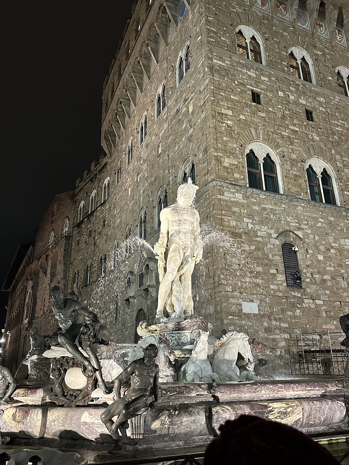 Fountain of Neptune in the Palazzo Vecchio at night