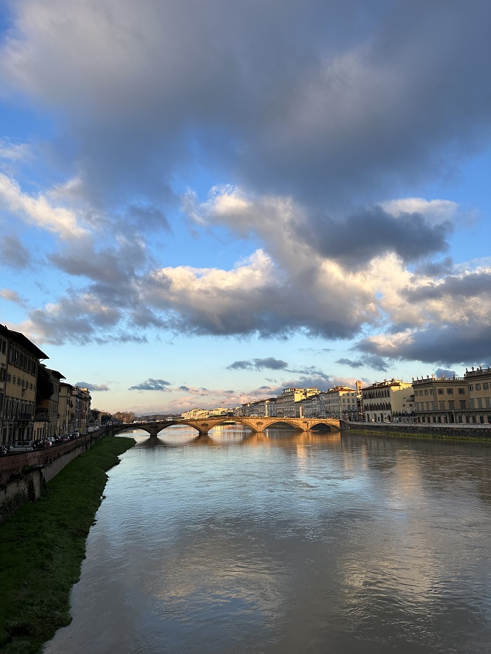 The Arno River and Ponte Vecchio in the distance in Florence