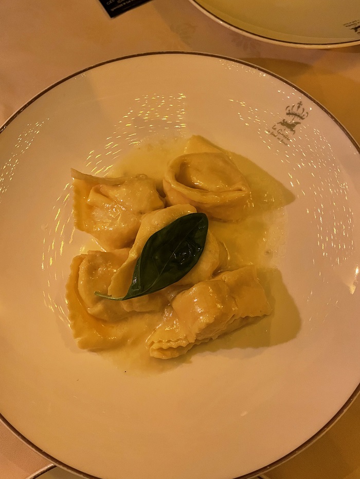 A closeup of a five pear ravioli pasta dish from a restaurant in Florence, Italy