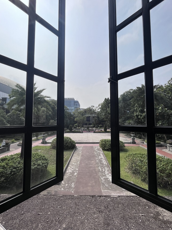 An open window view outside to the Songshan Cultural Park