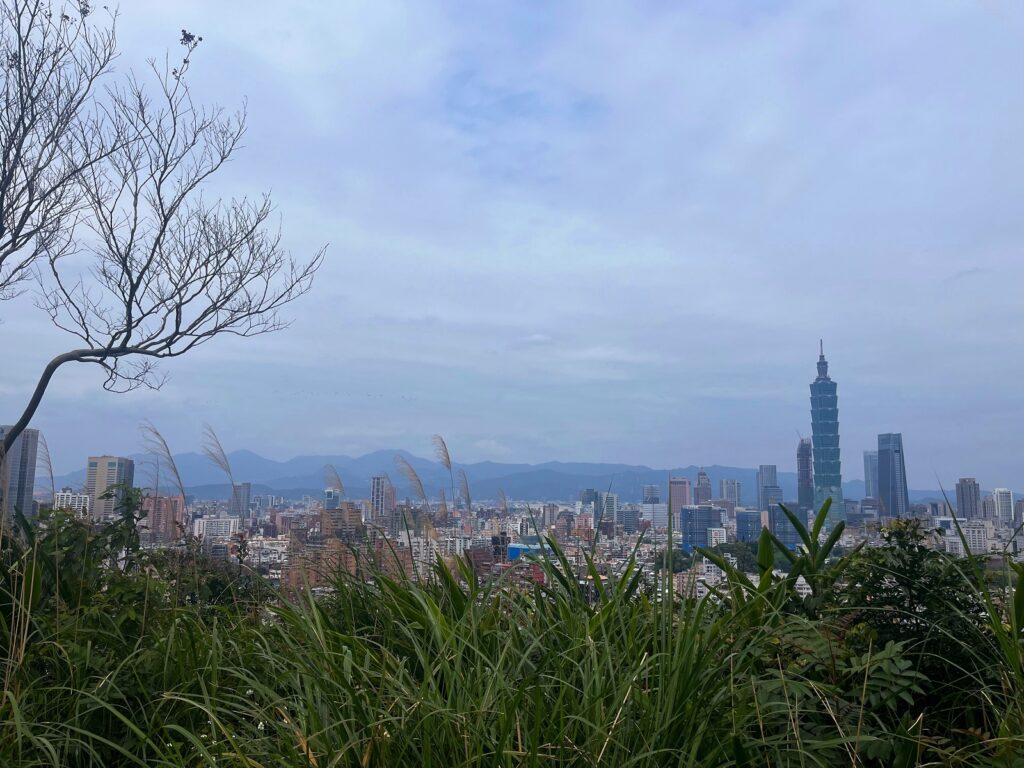 A blue skyline view of Taipei