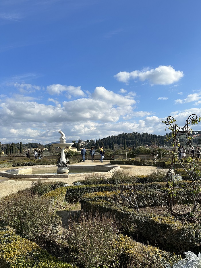 The outdoors of Boboli Gardens with some people in Florence, Italy on a sunny day