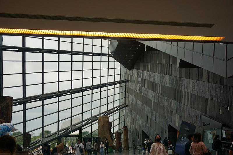 The interior of Lanyang Museum  with large window panels in Taiwan