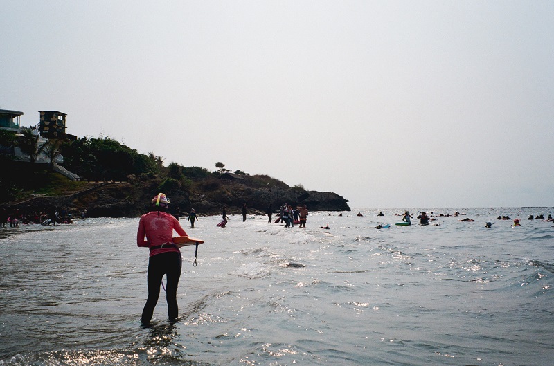 Someone standing in the waters of Beauty Beach in Taiwan