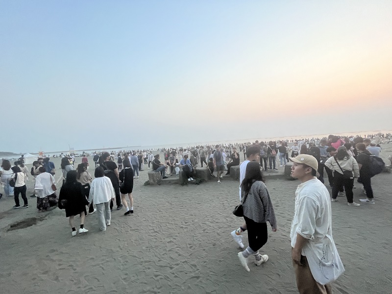 A crowded beach, where an art festival was being held in Tainan