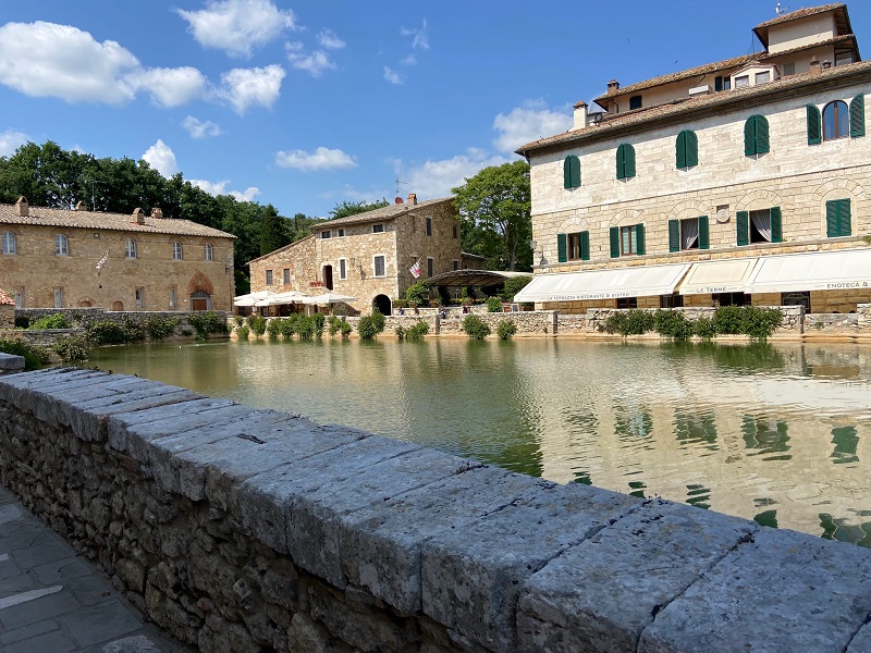 A man-made pool in the center of an area in Bagno Vignoni in Italy