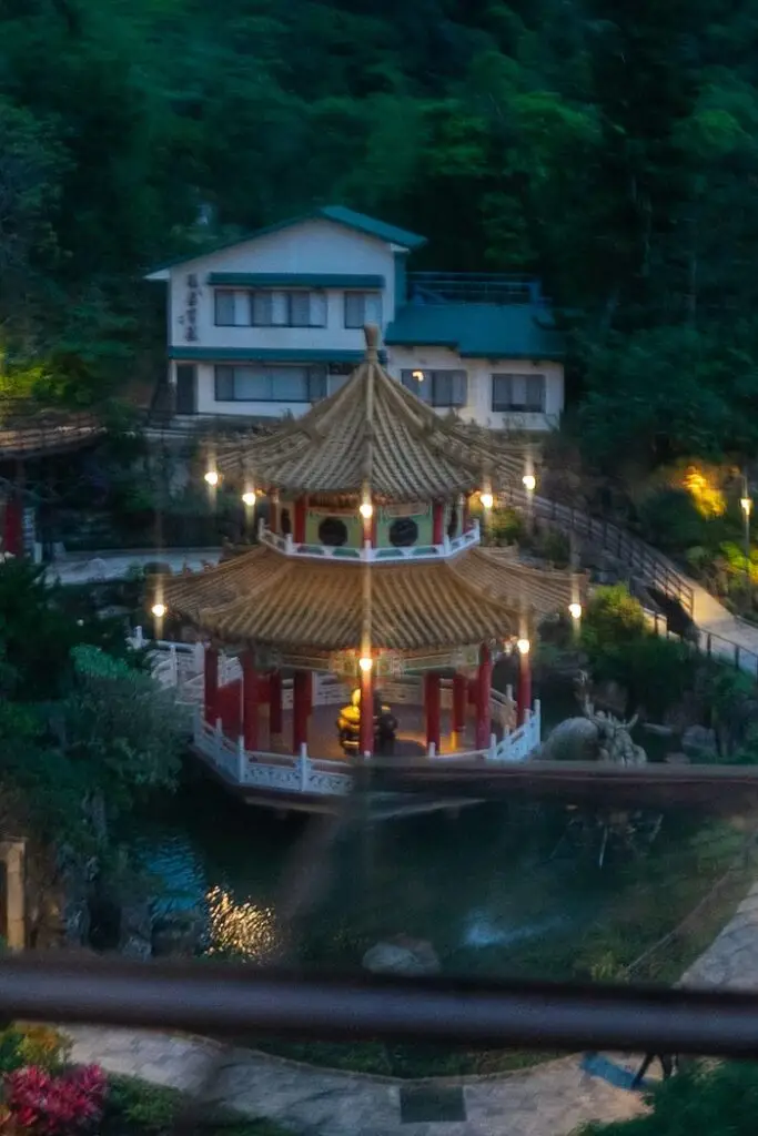 Views of a pagoda near the Zhinan Temple station from a Maokong gondola in Taiwan