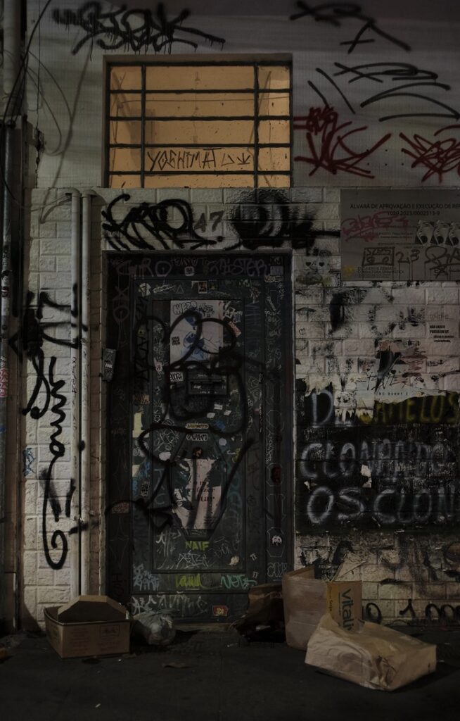 A door sprayed with graffiti
