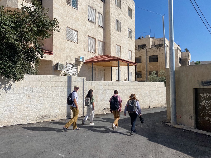Four CET Jordan students walking in the streets of Swefieh