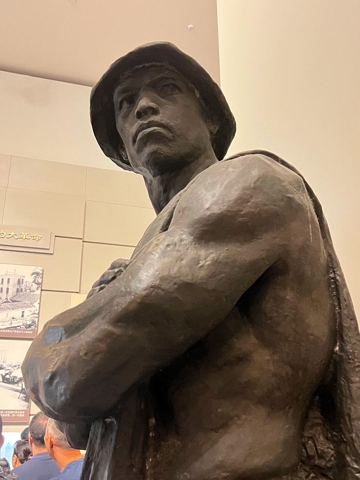 A statue of a Hong Kong seaman in protest in the National Museum in Beijing, China