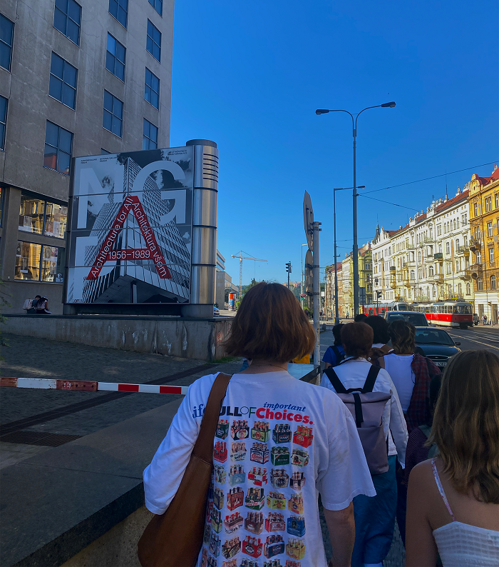 CET Film Production at FAMU students walking on the sidewalk in Prague