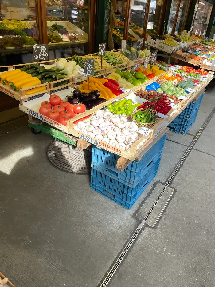 A fresh produce stand at Vienna's Naschmarkt, a farmers market in Vienna, Austria