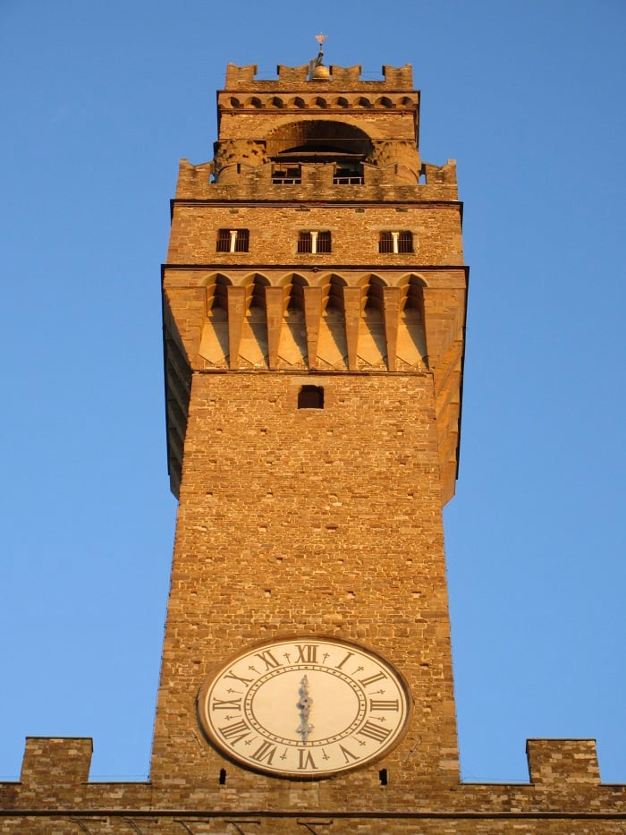 The clock of the Tower of Arnolfo in Palazzo Vecchio in Florence