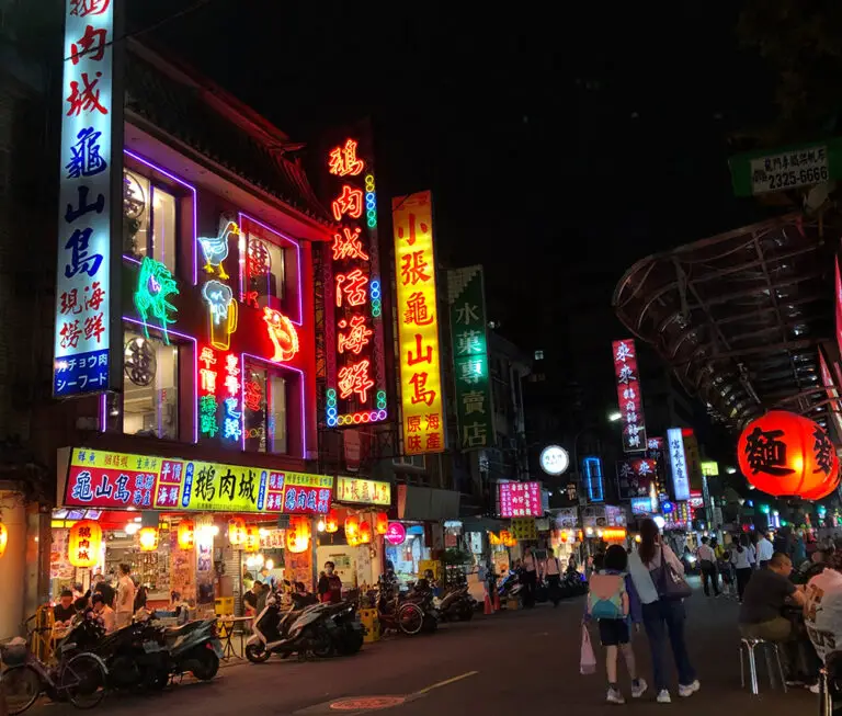 night street scene with colorful neon lights