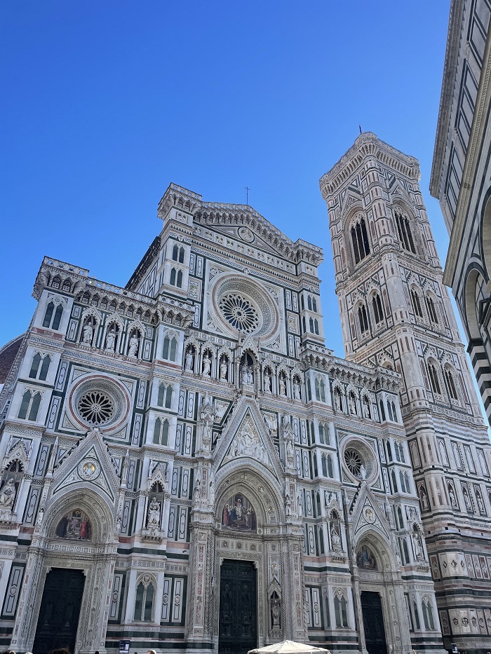 The outside building of Santa Maria del Fiore Cathedral on a cloudless day in Florence, Italy