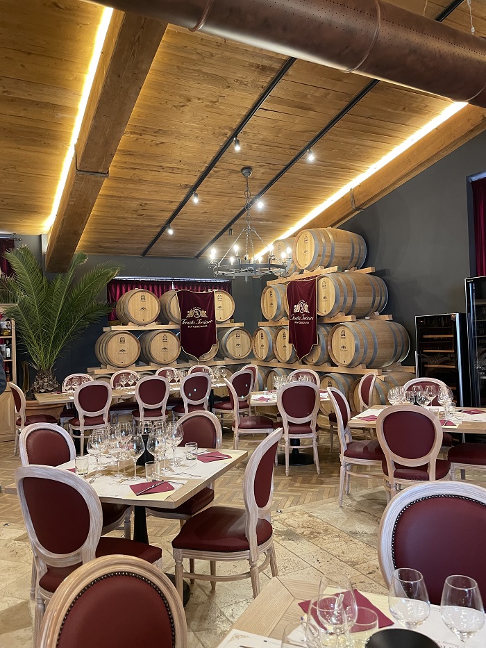 The inside of a tasting room at Tenuta Torciano in Tuscany, Italy