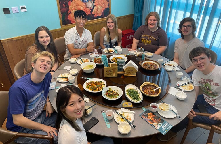 group of students at dinner