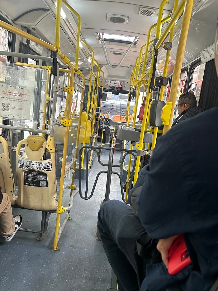 The inside of a bus in São Paulo, Brazil