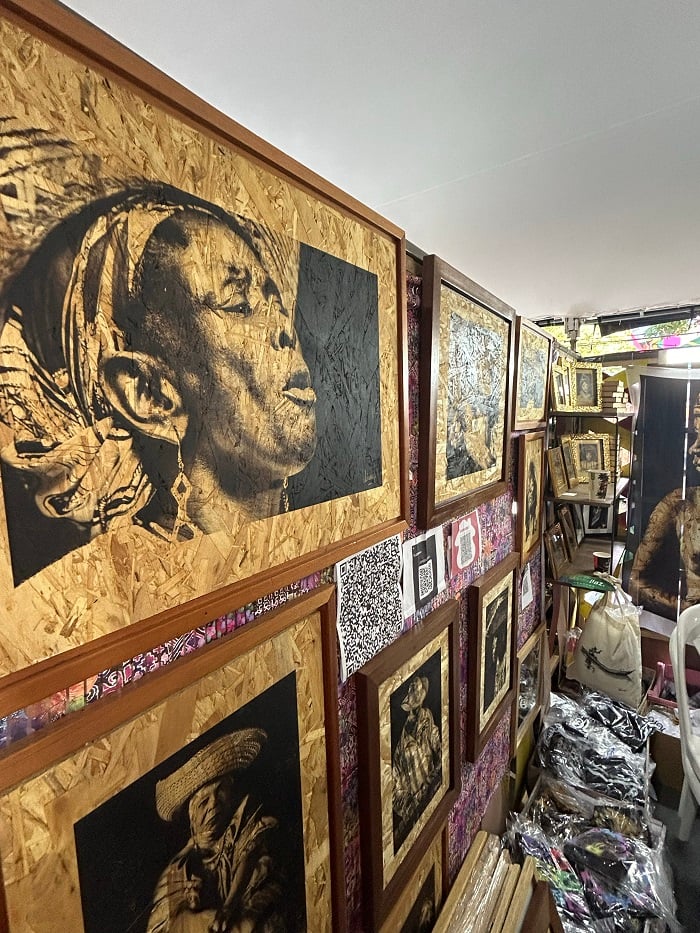 The inside of a local art store in Cali, Colombia with portraits 