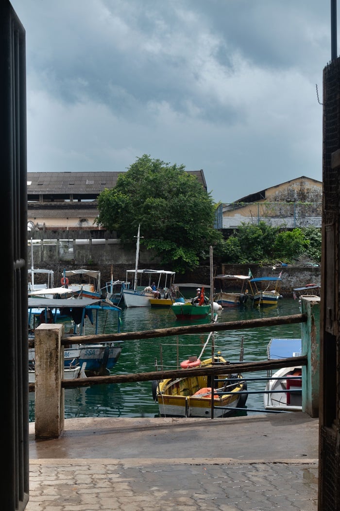 Local fishermen docked their boats near the São Joaquim Market in Brazil