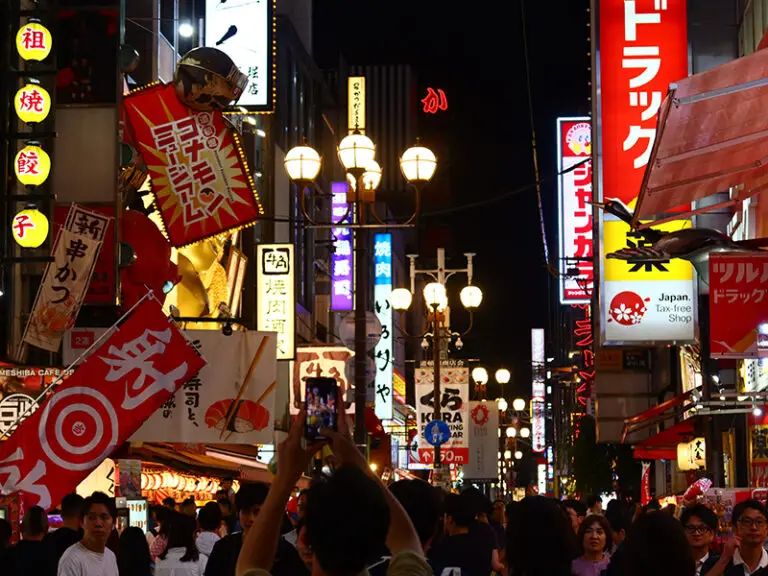 night market with neon lights