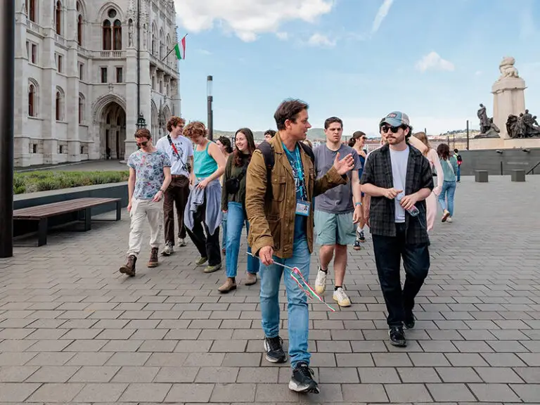 students on walking tour in Budapest