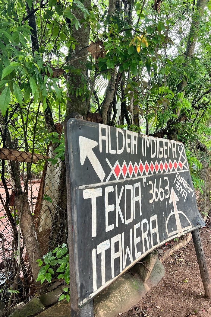 A sign written in a different language for one of the nearby villages in the area of Tekoaa Pyau