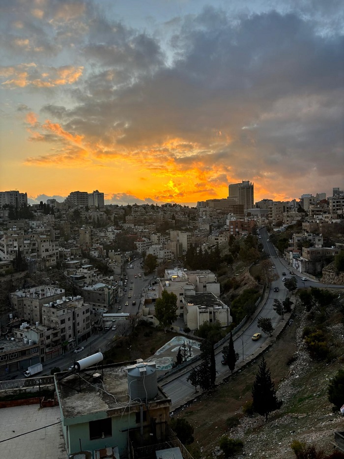 A sunset over the neighborhood of Webdeh in Amman, Jordan