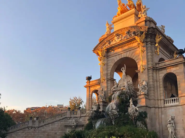 sun setting on fountain