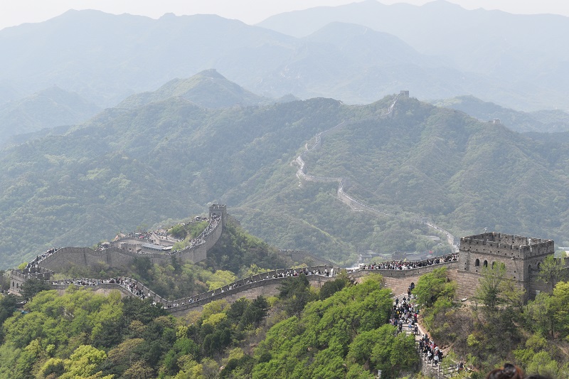 The Great Wall of China and mountains in the background