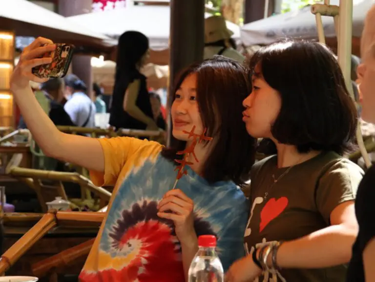 students taking selfie
