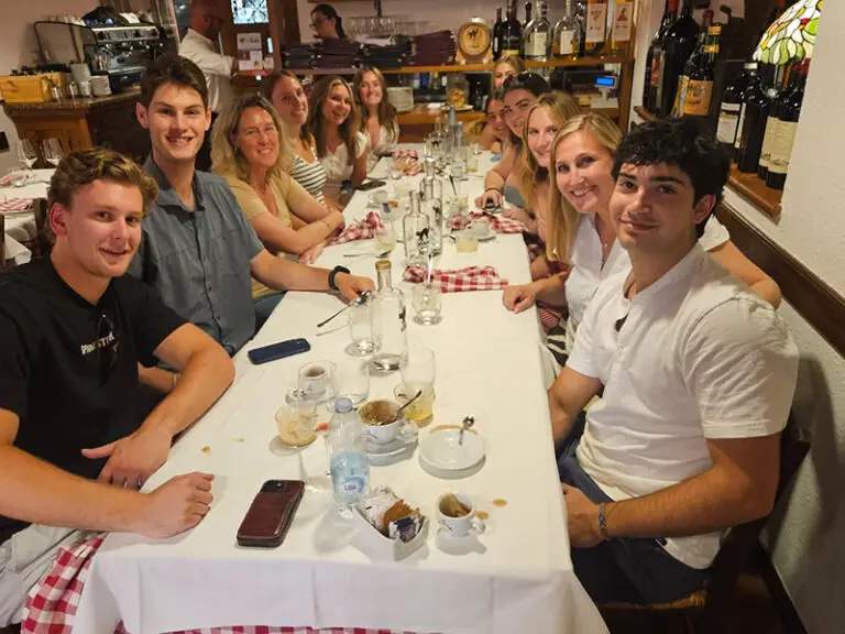 group of students at dinner table