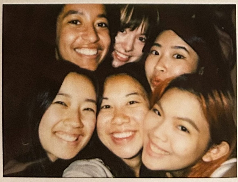 A group photo of six female students on film