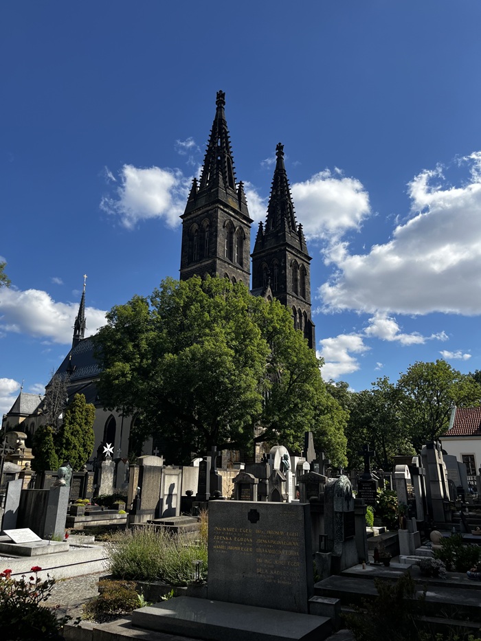 A view of the top of Petra a Pavla Basilica and the Cemetery in Vyšehrad