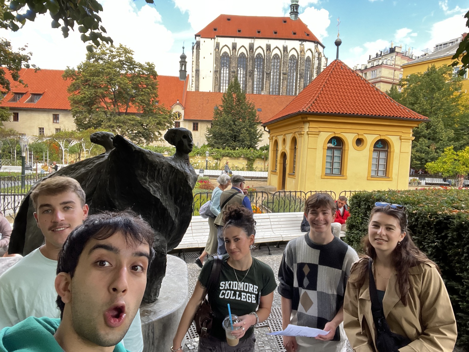 A group photo of CET Prague students while exploring outside