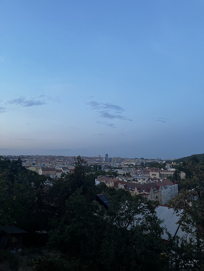 A view of Prague city on a cloudless day