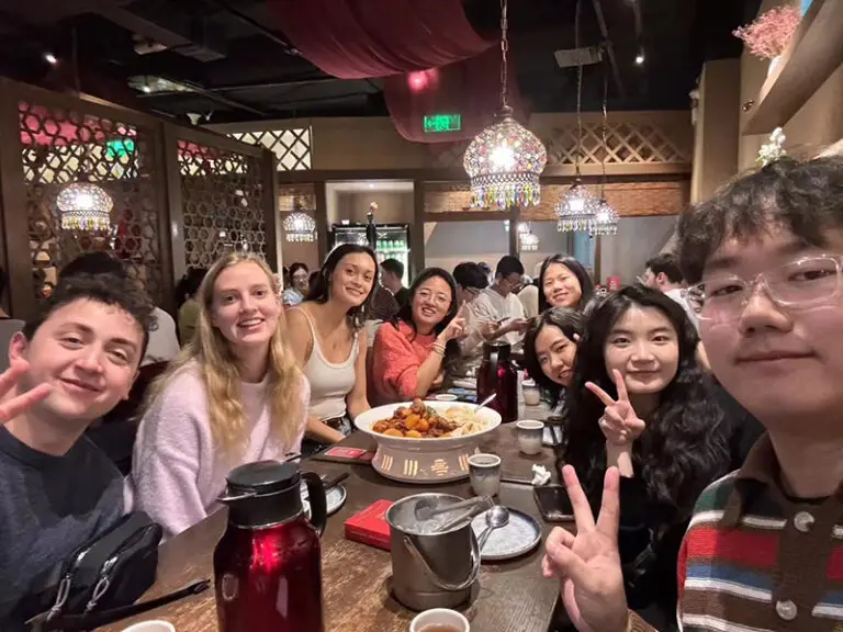 students at dinner