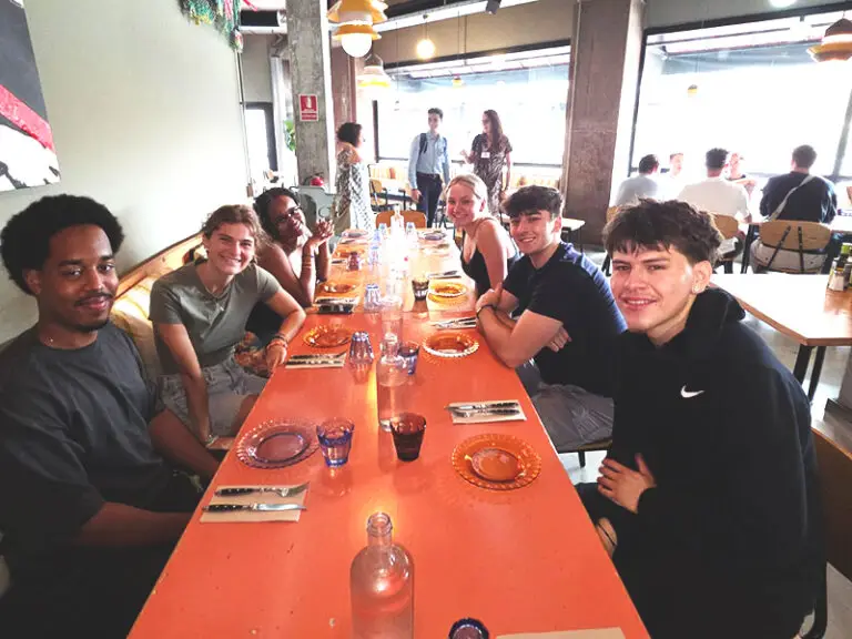 students at lunch table