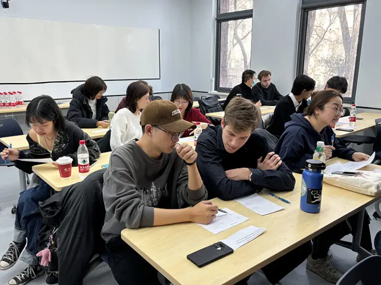 students discussing in classroom